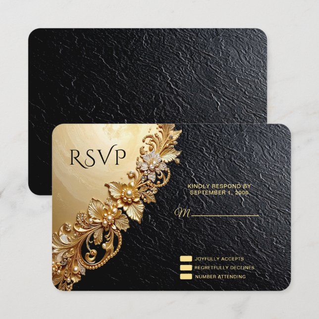 Gold Floral Embellishments RSVP Card (Front/Back)