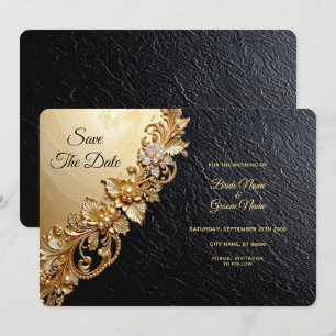 Gold floral embellishments Save The Date