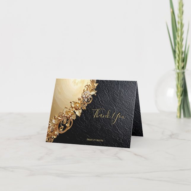 Gold Floral Embellishments Thank You Card (Front)
