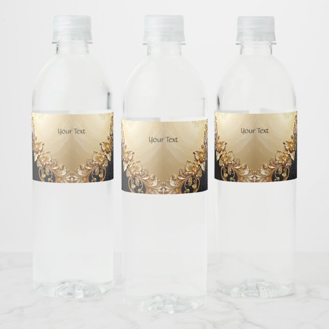 Gold Floral Embellishments Water Bottle Label (Bottles)