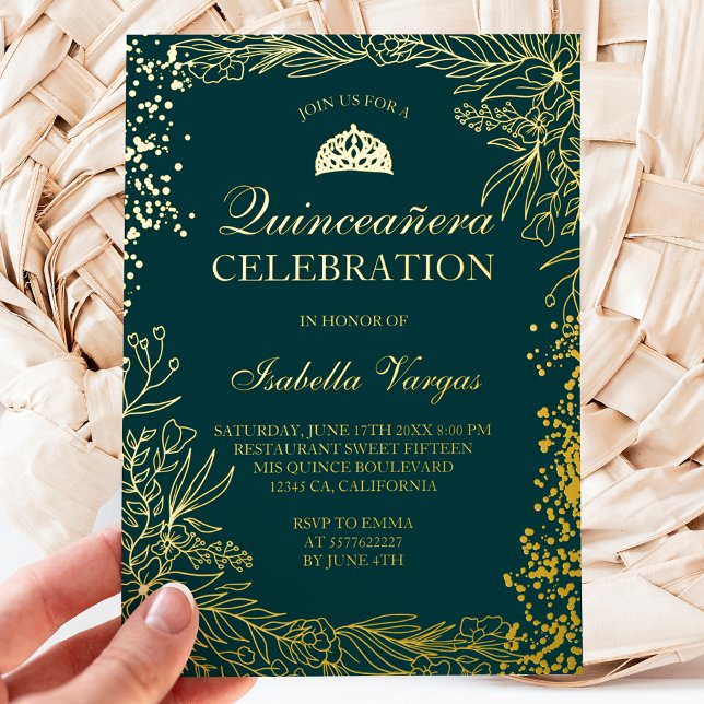 Gold floral emerald green Tiara chic Quinceanera (Creator Uploaded)