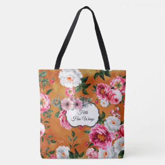 Gold Floral Faith Has Wings Fashion Tote