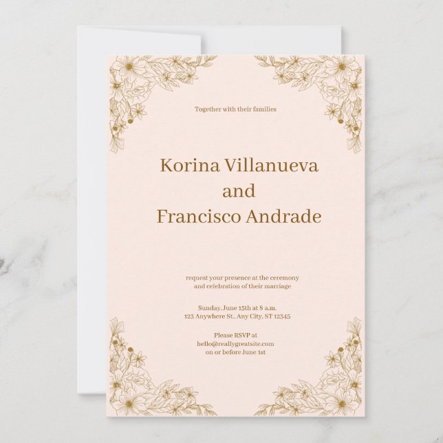 Gold Floral Filipiniana Wedding Invitation (Front)
