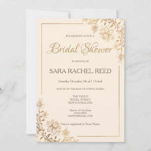 Gold Floral Flourish Bridal Shower  Invitation