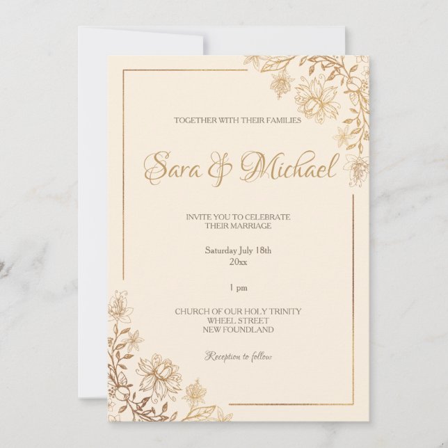Gold Floral Flourish Wedding Invitation (Front)