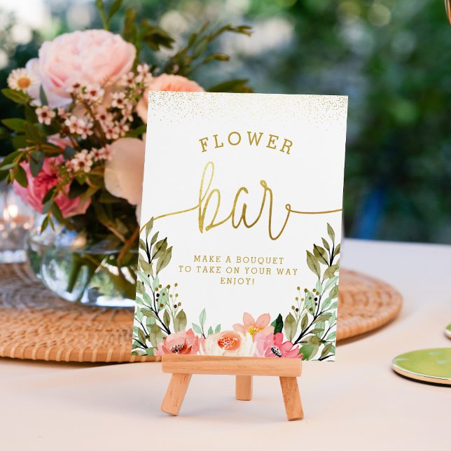 Gold Floral Flower Bar Bridal Shower Sign (Sign Mock-up)