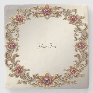Gold Floral Frame Stone Coaster
