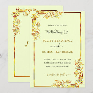 Gold Floral Frame Wedding Invitation Template