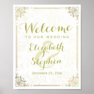 Gold Floral Frame Welcome Wedding Reception Sign