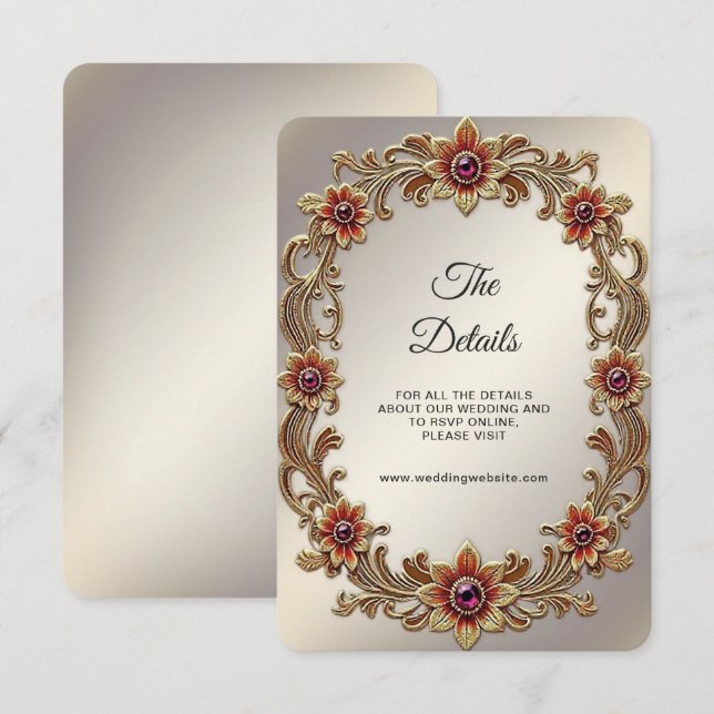 Gold Floral Frame with Red Stones Detail Enclosure Card (Front/Back)