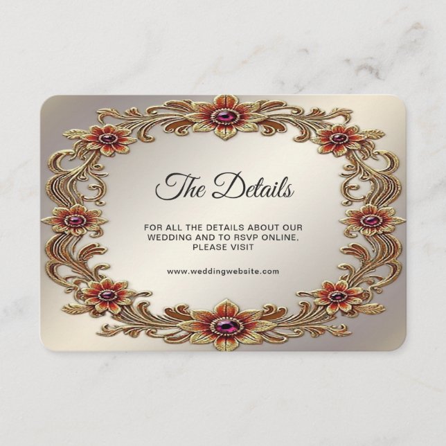Gold Floral Frame with Red Stones Detail Enclosure Card (Front)