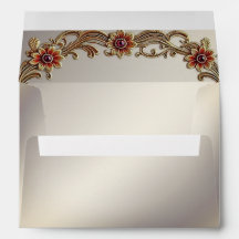 Gold Floral Frame with Red Stones Envelope