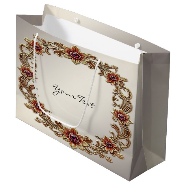 Gold Floral Frame with Red Stones Gift Bag (Front Angled)
