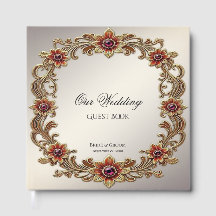 Gold Floral Frame with Red Stones Guest Book