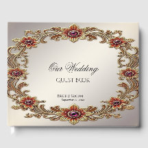 Gold Floral Frame with Red Stones Guest Book