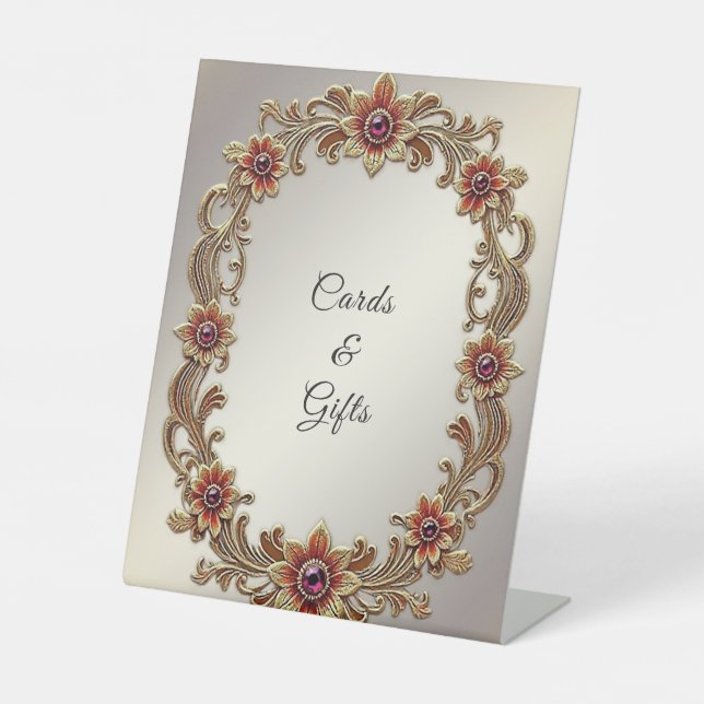 Gold Floral Frame with Red Stones Tabletop Signs (Front)