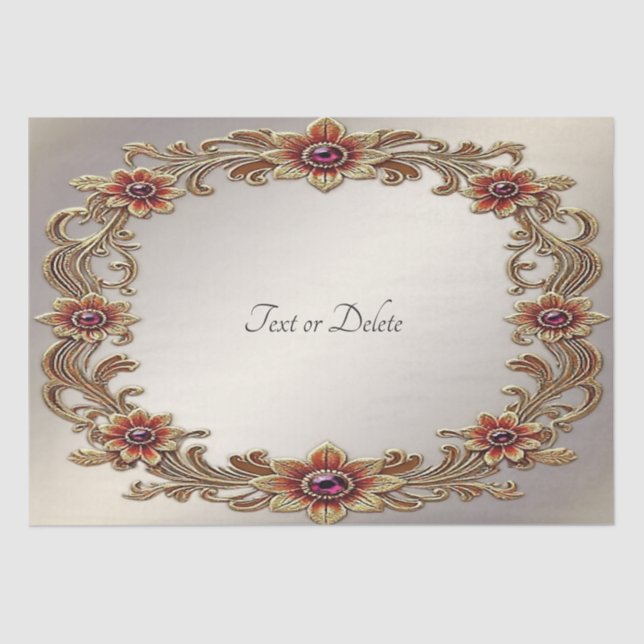 Gold Floral Frame with Red Stones Tissue Paper (Front)