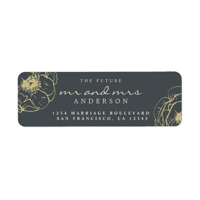 Gold Floral Future Mr Mrs Wedding Return Address (Front)