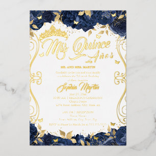 Gold Floral Garden Navy Mis Quince Quinceanera 