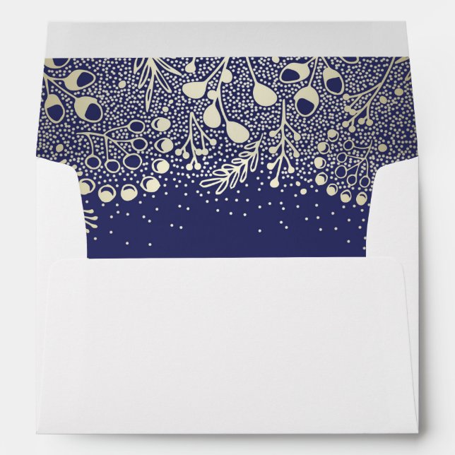 Gold Floral Garden Navy wedding Envelopes (Back (Bottom))
