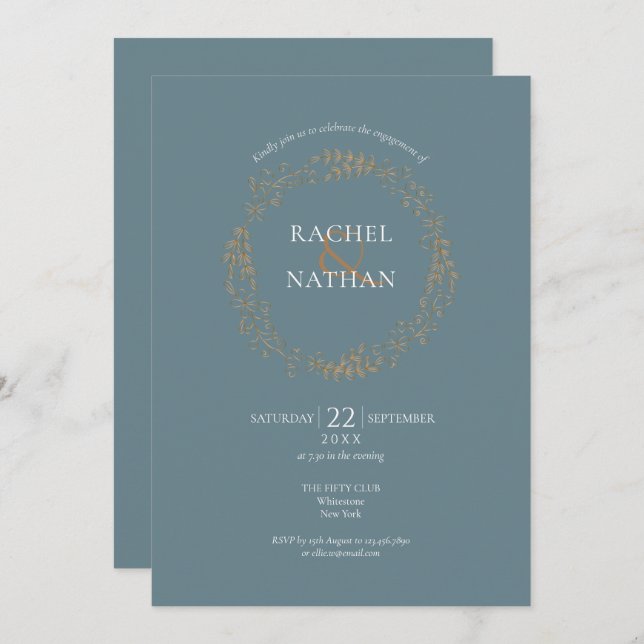 Gold Floral Garland Engagement Party Invitation (Front/Back)