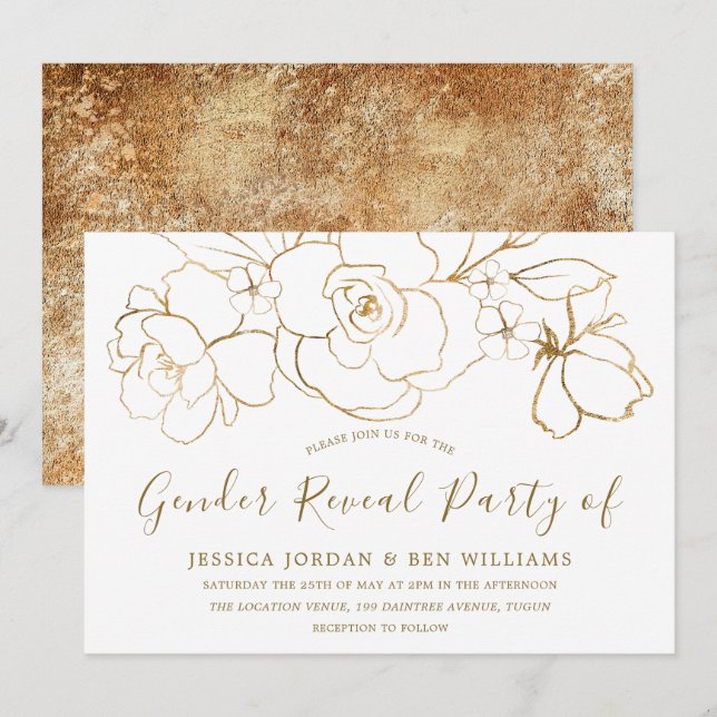 Gold Floral Gender Neutral Party Baby shower Invitation (Front/Back)