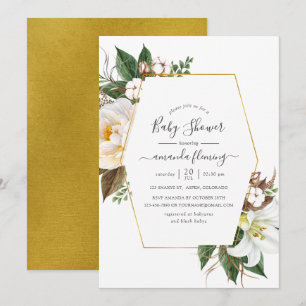 Gold Floral Geometric Baby Shower Invitation