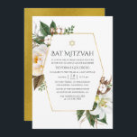 Gold Floral Geometric Bat Mitzvah Invitation<br><div class="desc">Floral bat mitzvah invitation featuring blush pink peonies,  wild herbs,  cotton and lilies with gold geometric frame customisable to your event specifics.</div>