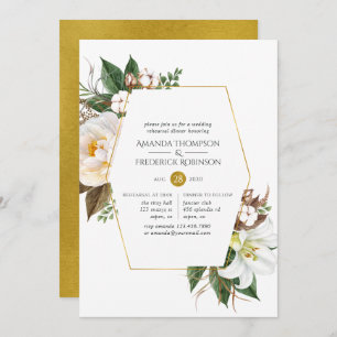 Gold Floral Geometric Rehearsal Dinner Invitation