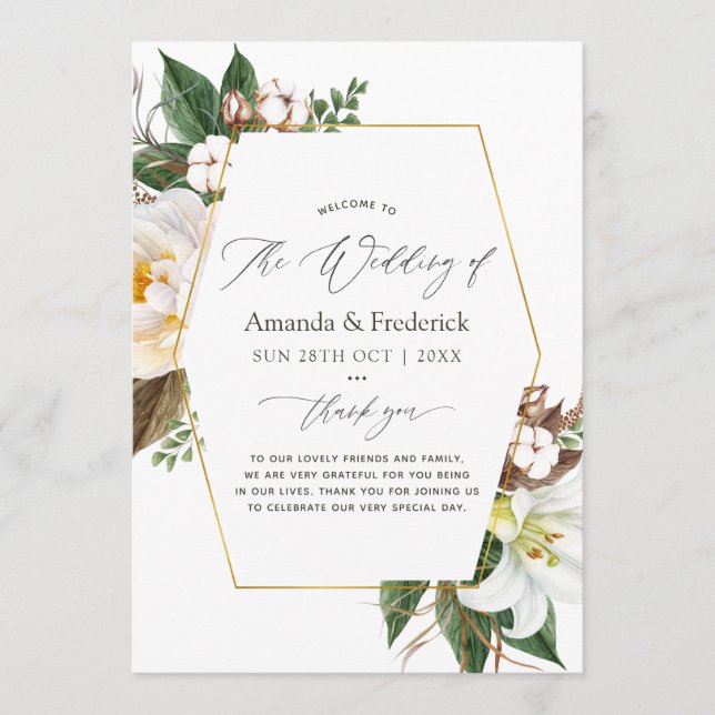 Gold Floral Geometric Wedding Programme (Front)