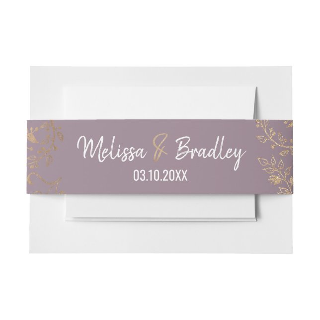 Gold Floral Glitter Ombre Mauve Lilac Belly Band Invitation Belly Band (Front Example)