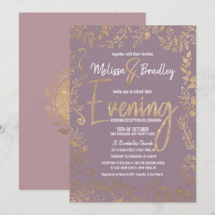 Gold Floral Glitter Ombre Mauve Lilac Evening Invitation