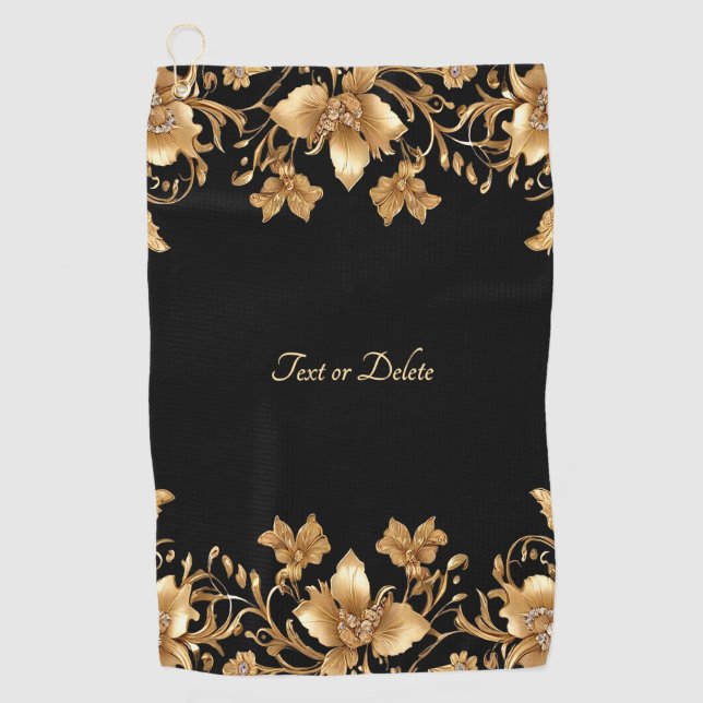 Gold Floral Golf Towel (Front)