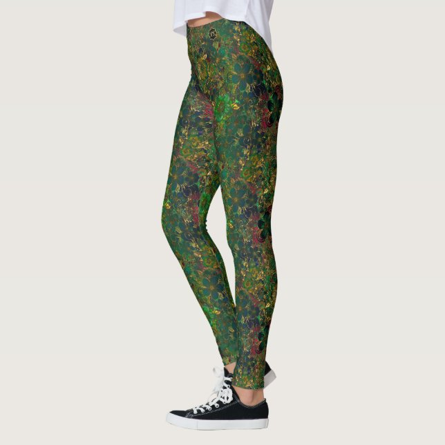 Gold Floral - Green Leggings (Left)