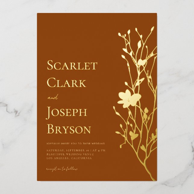 Gold Floral Greenery Fall Terracotta Wedding Real (Front)