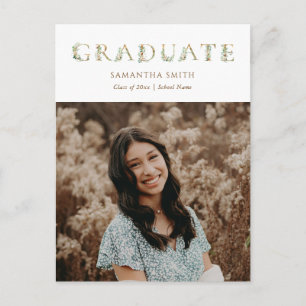 Gold Floral Greenery Typography Photo Graduation Invitation Postcard