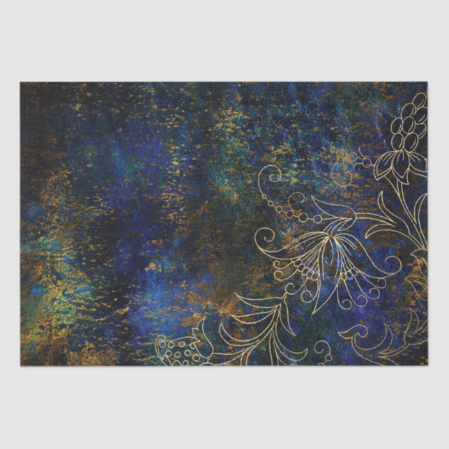 Gold Floral Grunge Damask Tissue Paper (Front)