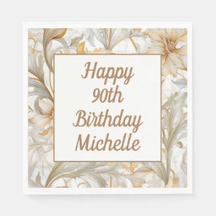 Gold Floral Happy 90th Birthday  Napkin