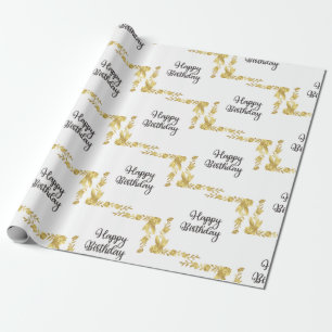 Gold Floral Happy Birthday Wrapping Paper