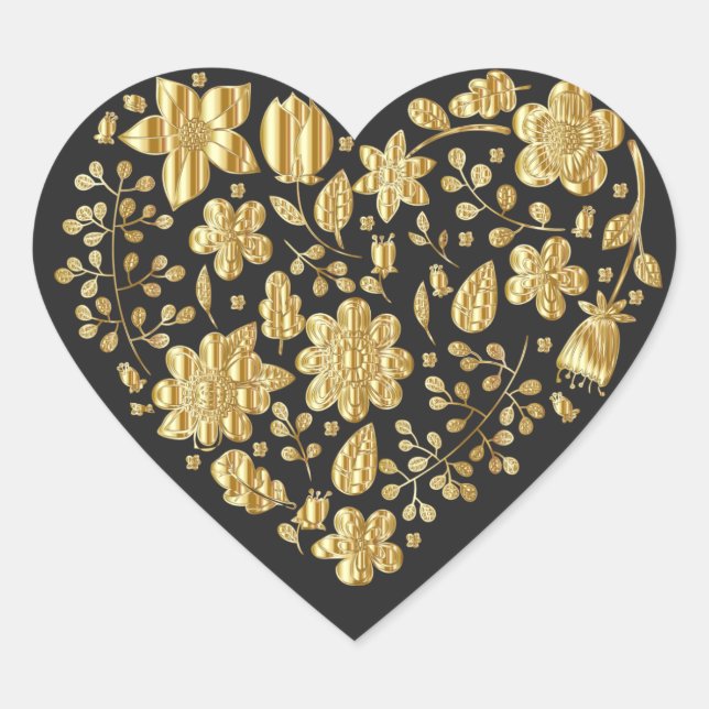 Gold floral heart sticker (Front)