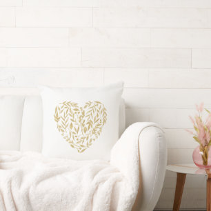 Gold Floral Heart Text Love Wedding Valentine Chic Cushion