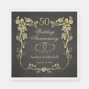 Gold Floral Hearts 50th Wedding Anniversary Napki Napkin