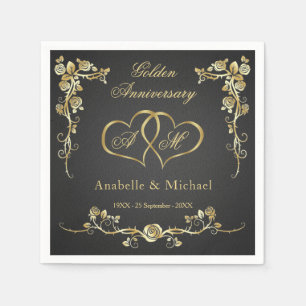 Gold Floral Hearts 50th Wedding Anniversary Napkin