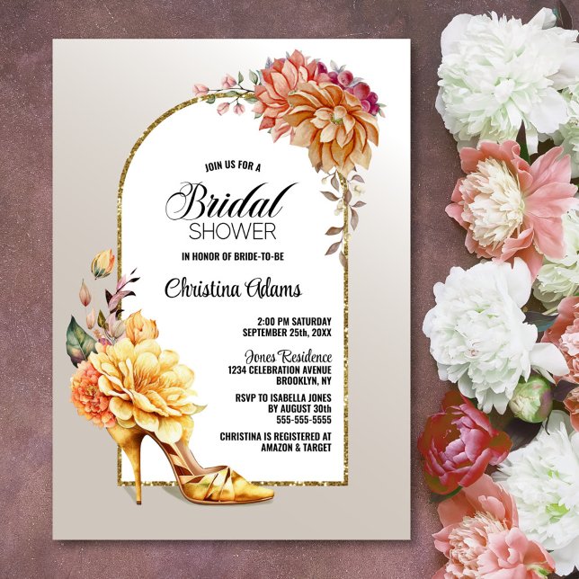 Gold Floral High Heel Arch Bridal Shower Invitation (Creator Uploaded)
