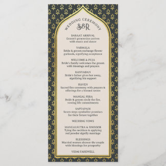 Gold Floral Indian & Hindu Wedding Program Card