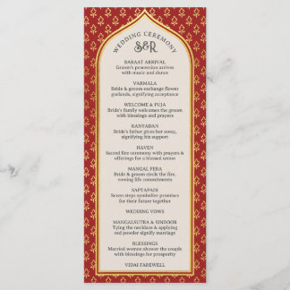 Gold Floral Indian & Hindu Wedding Program Card
