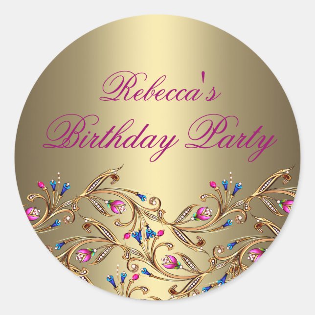 gold Floral Jewel Envelope Sticker/seal Classic Round Sticker (Front)