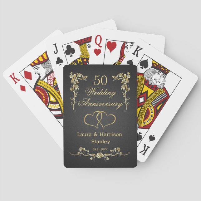 Gold Floral Joined Hearts Playing Cards (Back)