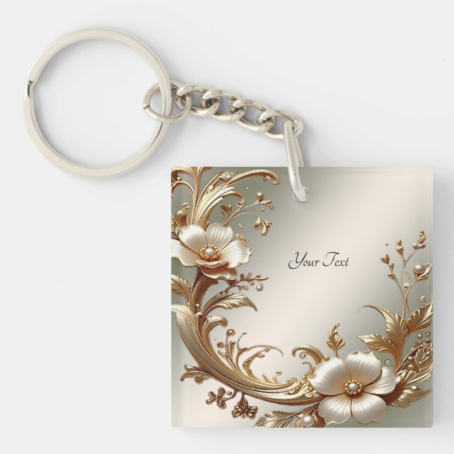 Gold Floral Keychain (Front)