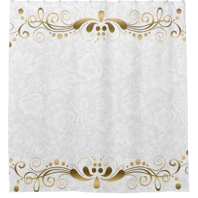 Gold Floral Lace Border Shower Curtain (Front)